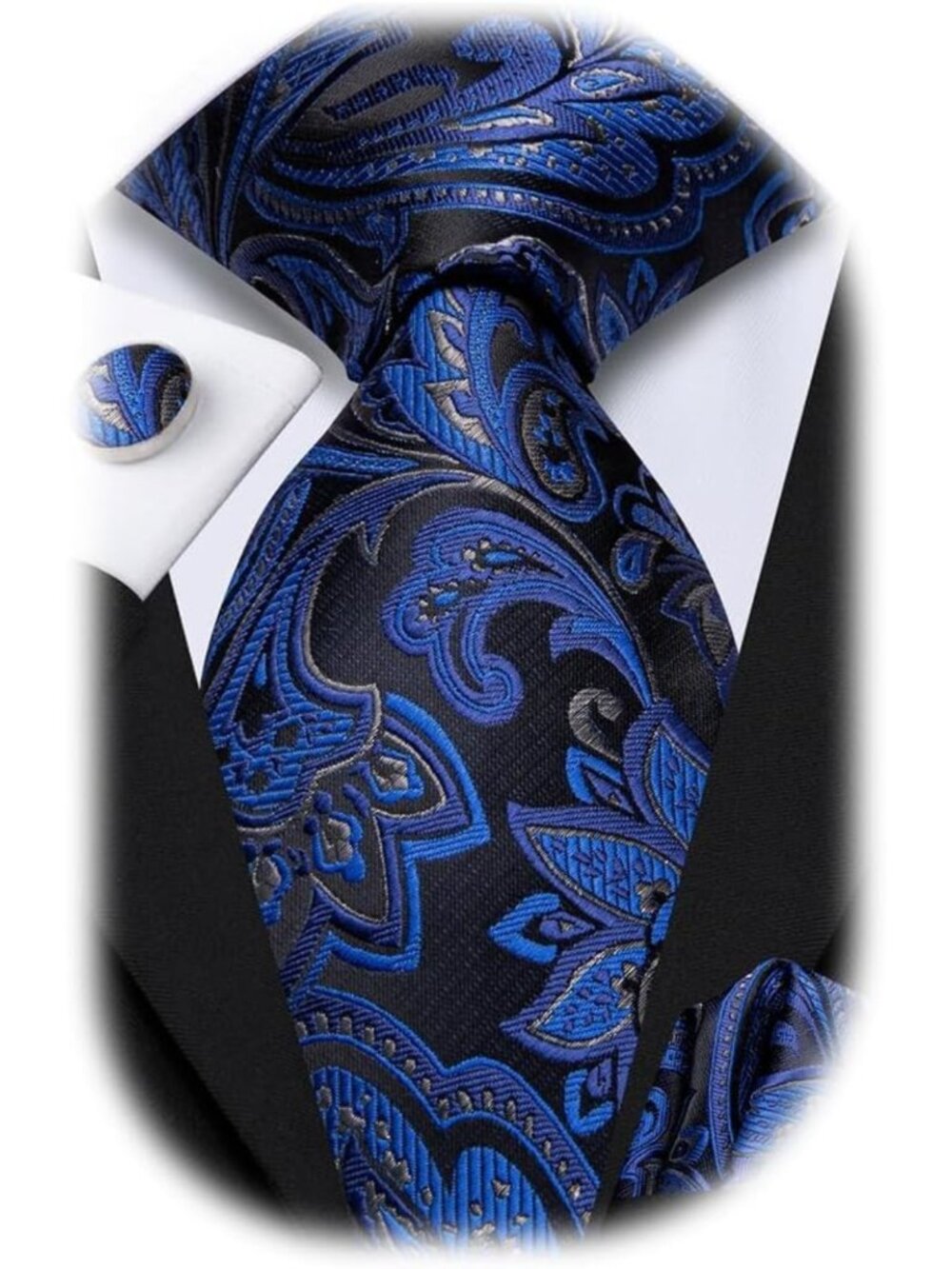 Stylish Men's Paisley Floral Silk Tie Set with Pocket Square & Cufflinks